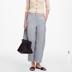 NWT Madewell blue/white pull-on barrel leg pants in 100% linen sz Small